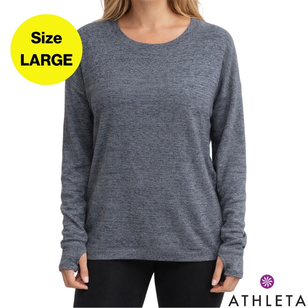ATHLETA 🩶 Heathered Gray Pull-Over Crewneck COZY Recovery Sweater (Size Large)